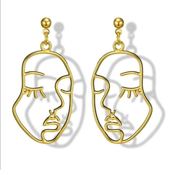 NWOT Gold Abstract Face Earrings - Picture 3 of 4